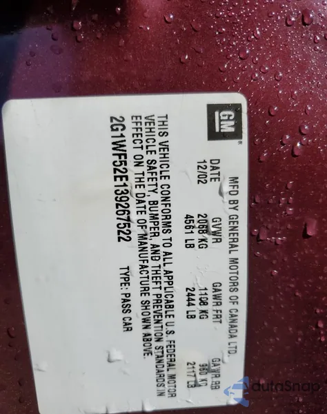 2003 Chevrolet Impala из США, поврежденный, VIN 2G1WF52E139267522